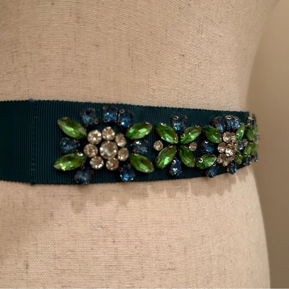 Pennyblack by Max Mara Green Belt with Rhinestones Size: Small Spring/ Summer